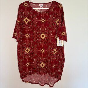 LULUROE NEW Irma Small Burgundy Aztec Design Stretch Hi Lo Hem